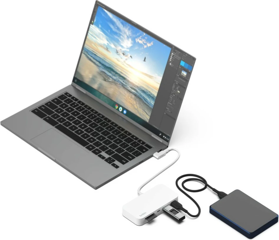 Hub USB-C Belkin INC011btWH 6-në-1, 10Gbps, i bardhë