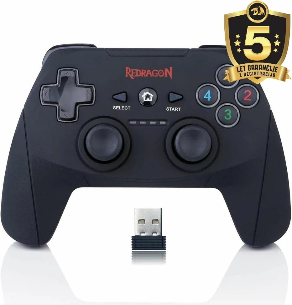 Kontroller loje Redragon Harrow G808, wireless 2.4GHz, multi-platform, dual vibration, bateri e rikarikueshme, i zi, me USB receiver