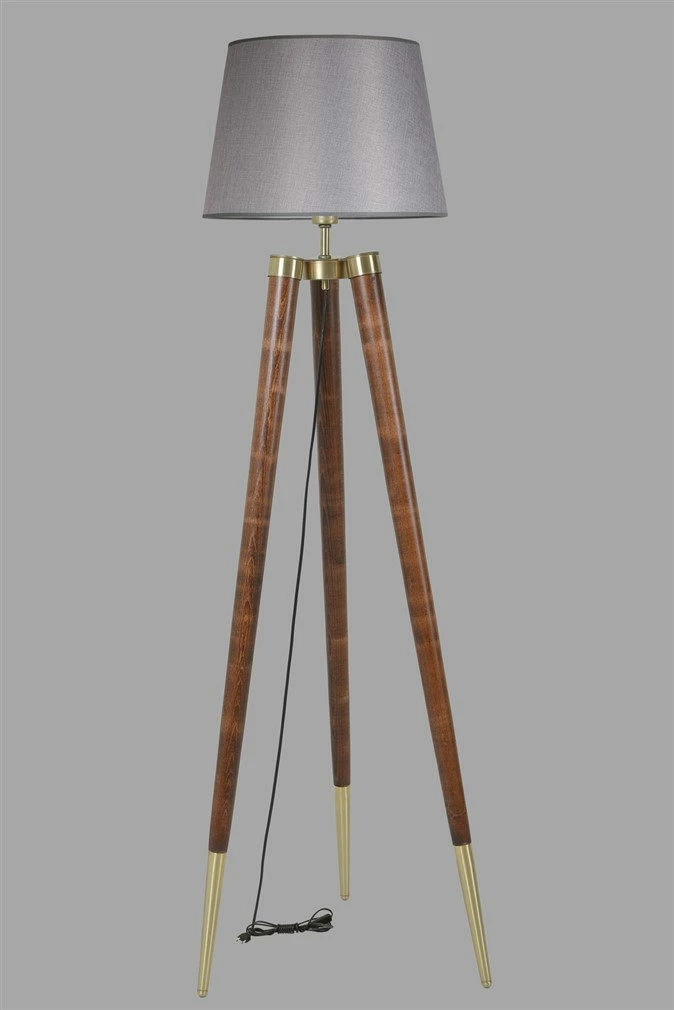 Llambë dyshemeje Opviq, 8578-7, trup druri hornbeam, kapak stof, ngjyrë gri dhe arre, 165cm