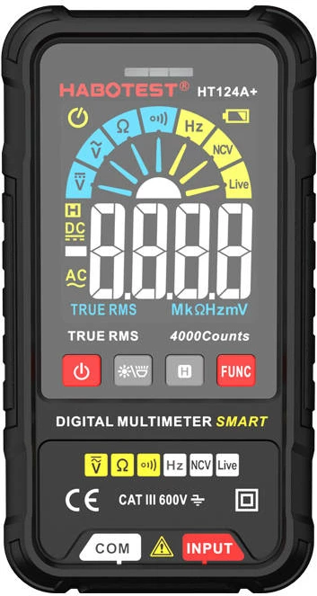 Multimetër digjital Habotest HT124A+, matje tensioni, rezistence, frekuence, NCV, i zi