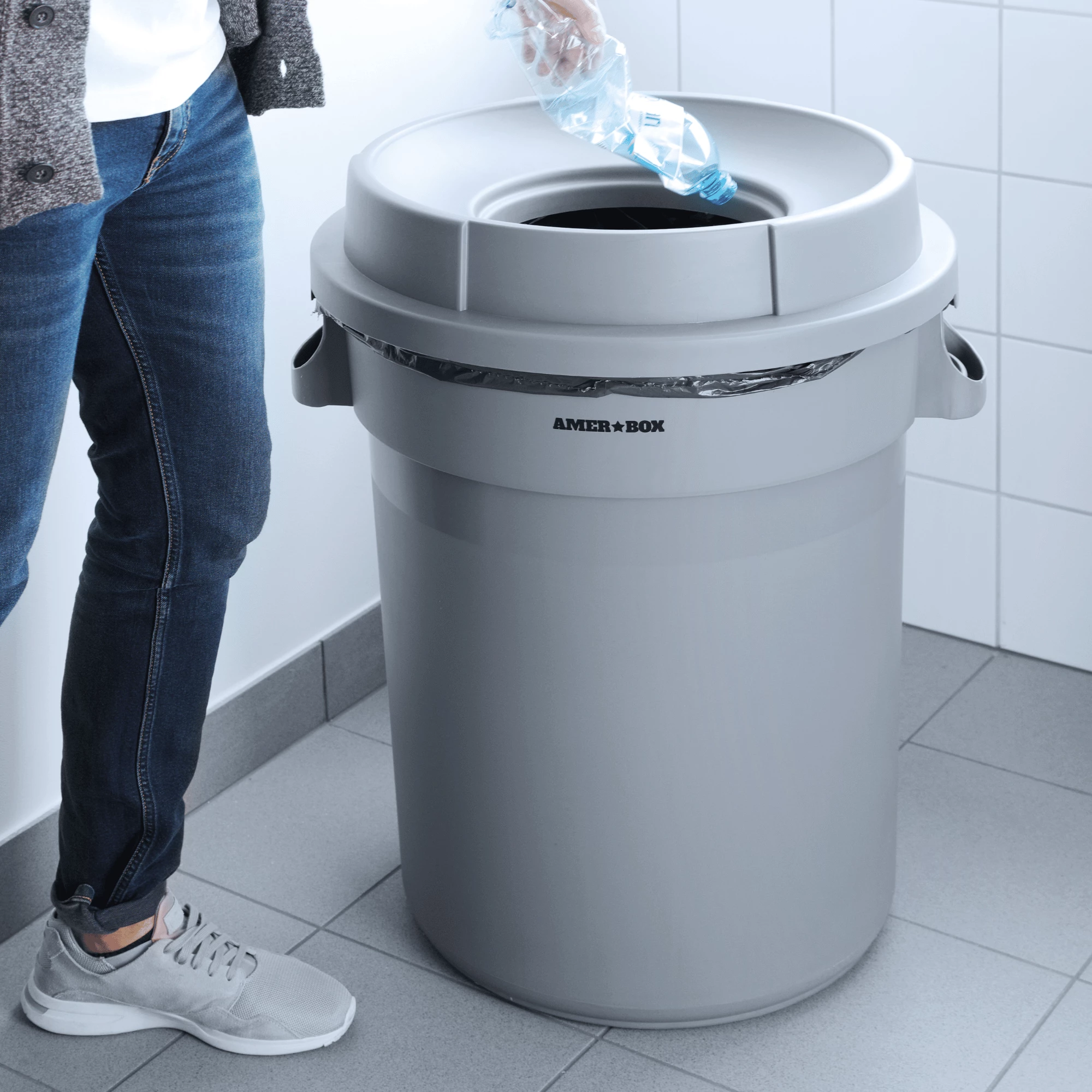 kosh mbeturinash i rrumbullakët, Amerbox, 80 L, 550x490 mm, plastike, gri