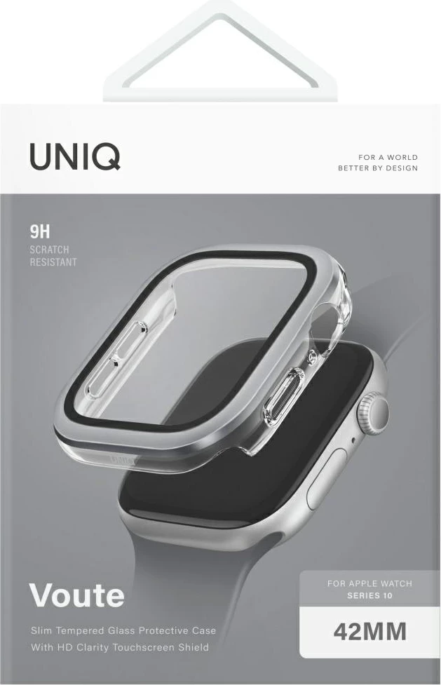 Mbështjellës UNIQ Voute për Apple Watch Series 10, 42mm, xham i temperuar, argjendtë