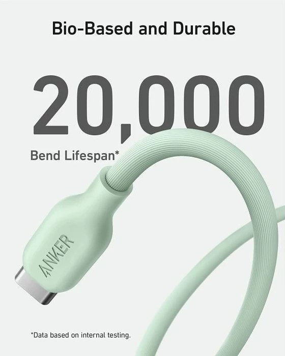 Kabllo USB-C në USB-C ANKER 543 BIO 0.9m 100W, e gjelbër