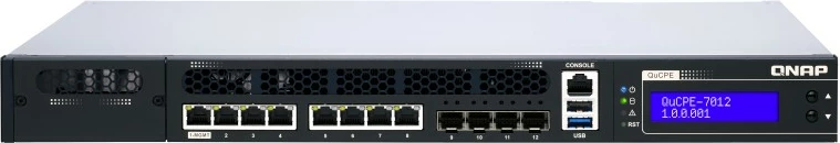 NAS sistem QNAP QuCPE-7012-D2146NT, Intel Xeon D-2146NT, 32GB RAM, 8x2.5GbE, 4x10GbE, rack 1U, zi