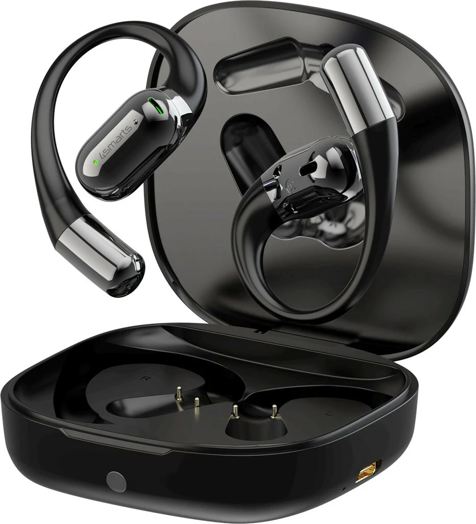 Kufje 4smarts SkyBuds AI Screen, Bluetooth, open-ear, 28h playback, e zezë