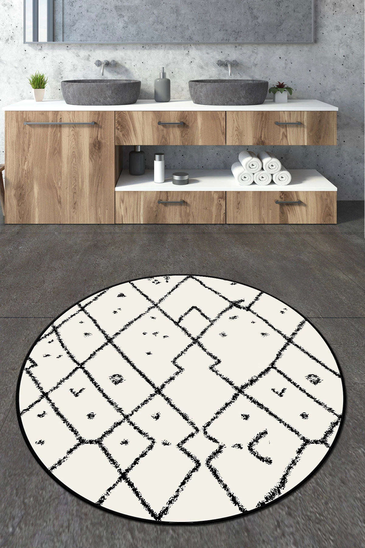 Tapet banje i rrumbullakët, model Dalmata Circle Djt 100, shumëngjyrësh