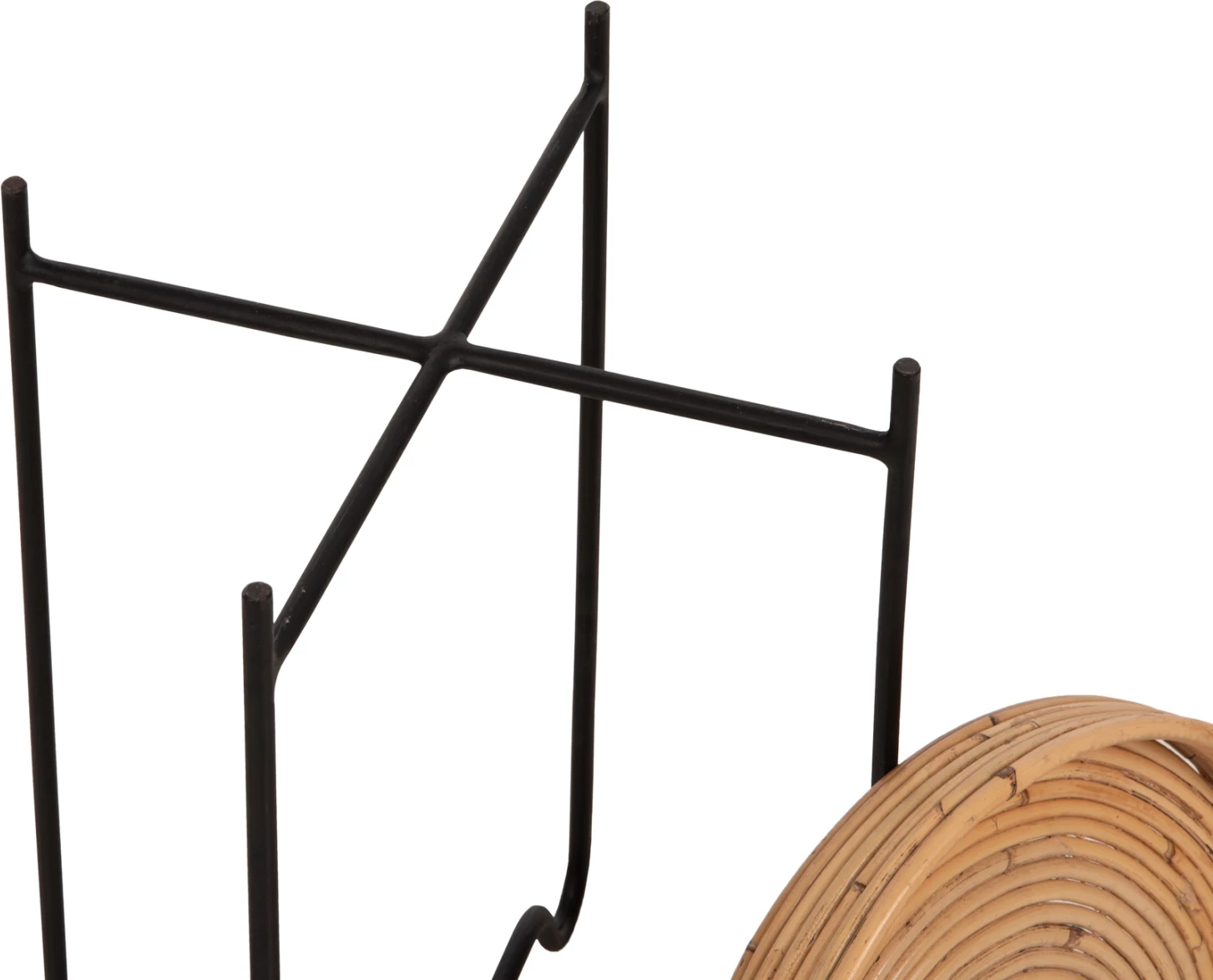 Tavolinë anësore e rrumbullakët FLY, ratan natyral, bazë metalike e zezë, FH7905, Φ32x48H cm