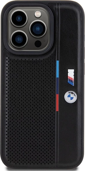 Mbështjellës BMW Perforated Tricolor Line për iPhone 15 Pro Max, i zi