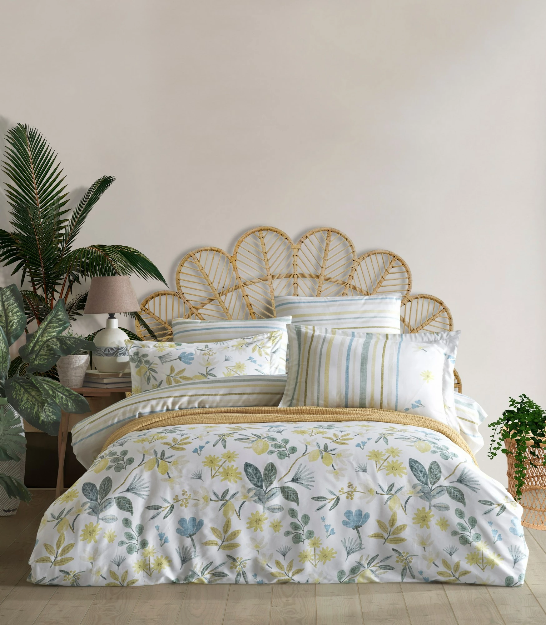 Set mbulesë për jorgan Super King, L'essentiel, Hope, ngjyrë e bardhë, e gjelbër, e verdhë