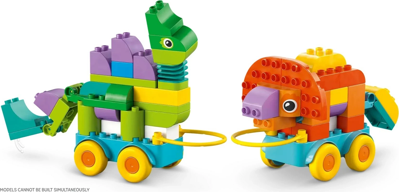 Set lodrash LEGO DUPLO 3-në-1 Dinosaurs on Wheels, 108 pjesë, për fëmijë 3+ vjeç