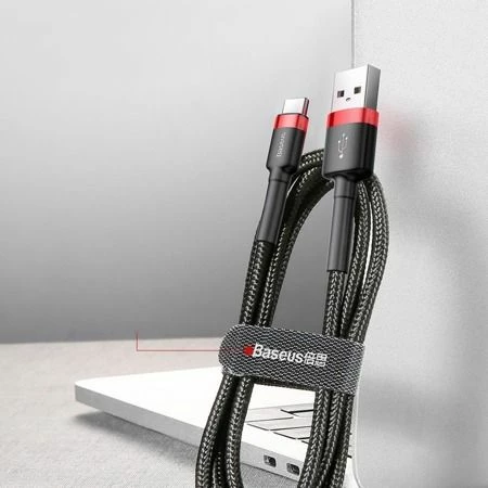 Kabllo USB-A në USB-C Baseus Cafule CATKLF-U91 3 m USB 2.0 e thurur, zi-kuqe