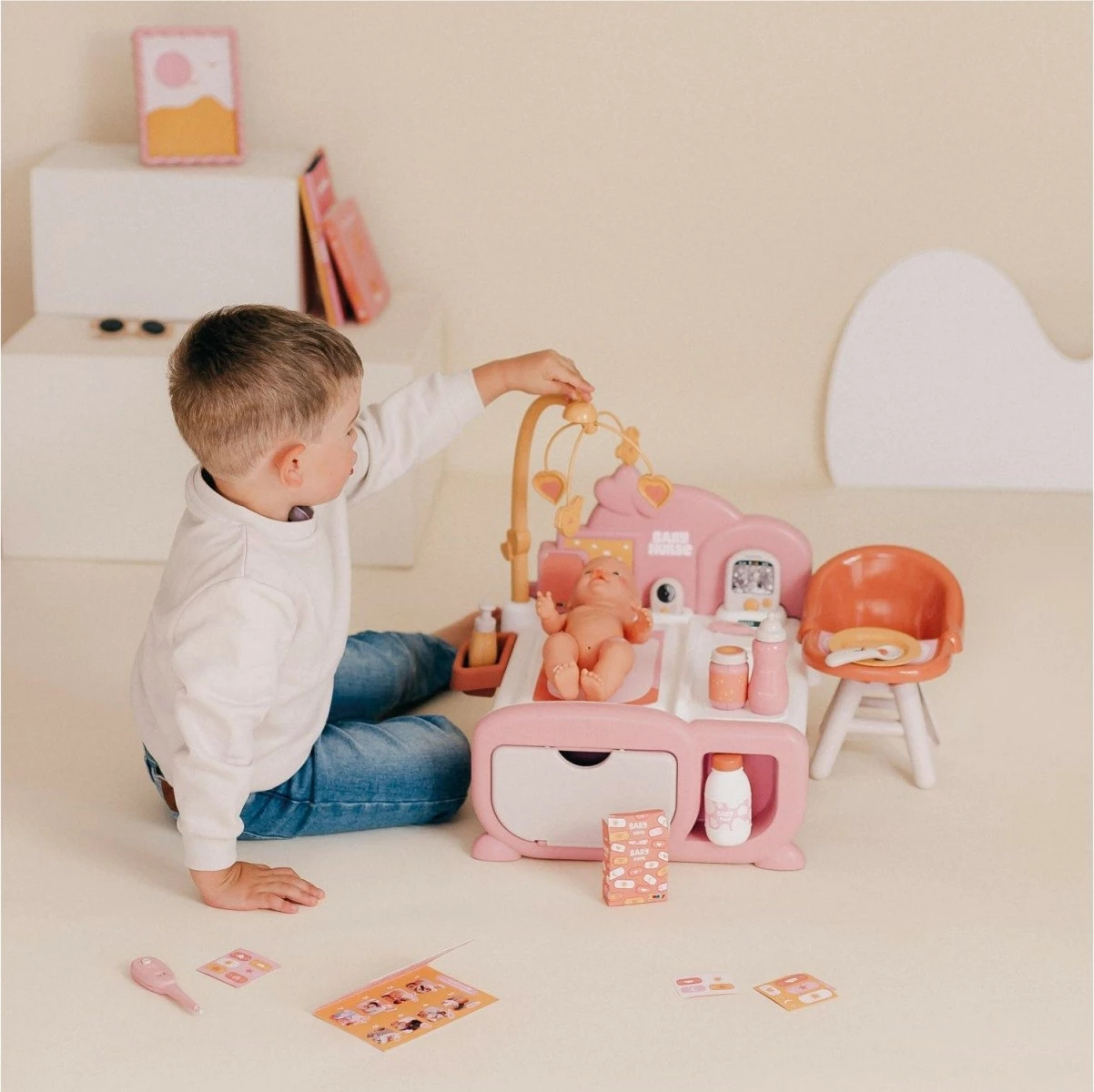 Kënd elektronik për kujdes kukullash Smoby Baby Nurse, me 19 aksesorë, Multikolor