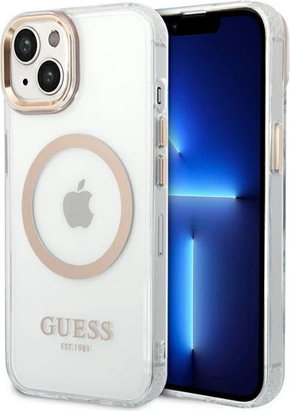 Mbështjellës Guess GUHMP14MHTRMD për iPhone 14 Plus 6.7", Metal Outline Magsafe, Transparent/Ar
