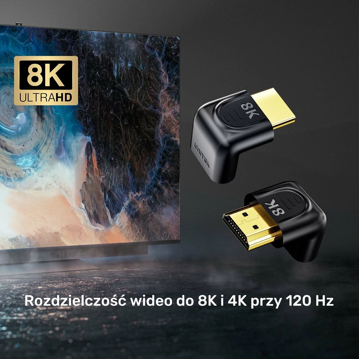 Adapter HDMI këndor Unitek A1046ABK03 8K HDMI 2.1 48Gbps 90°/270°, i zi