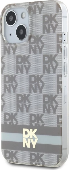 Mbështjellës DKNY IML Checkered Mono Pattern & Printed Stripes MagSafe për iPhone 15/14/13, bezhë