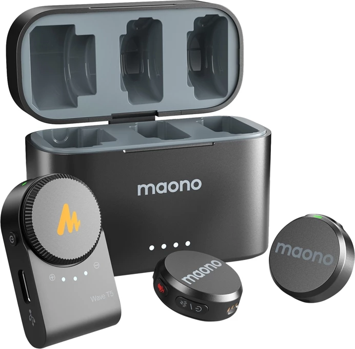 Mikrofon pa tela Maono WM650 A2, sistem me 2 transmetues, për kamera dhe telefon, i zi