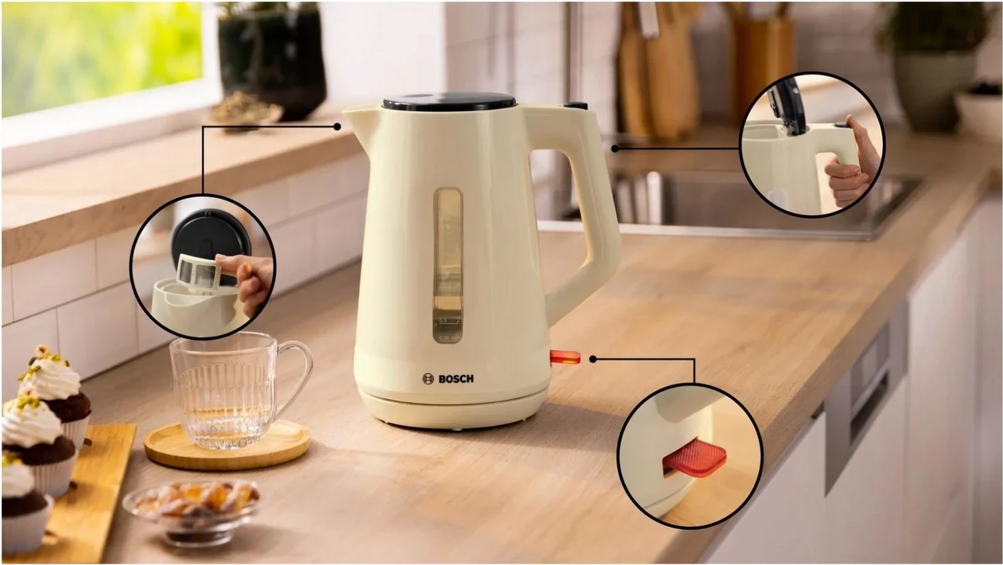 Çajnik Bosch TWK1M127, 1.7 litra, bezh