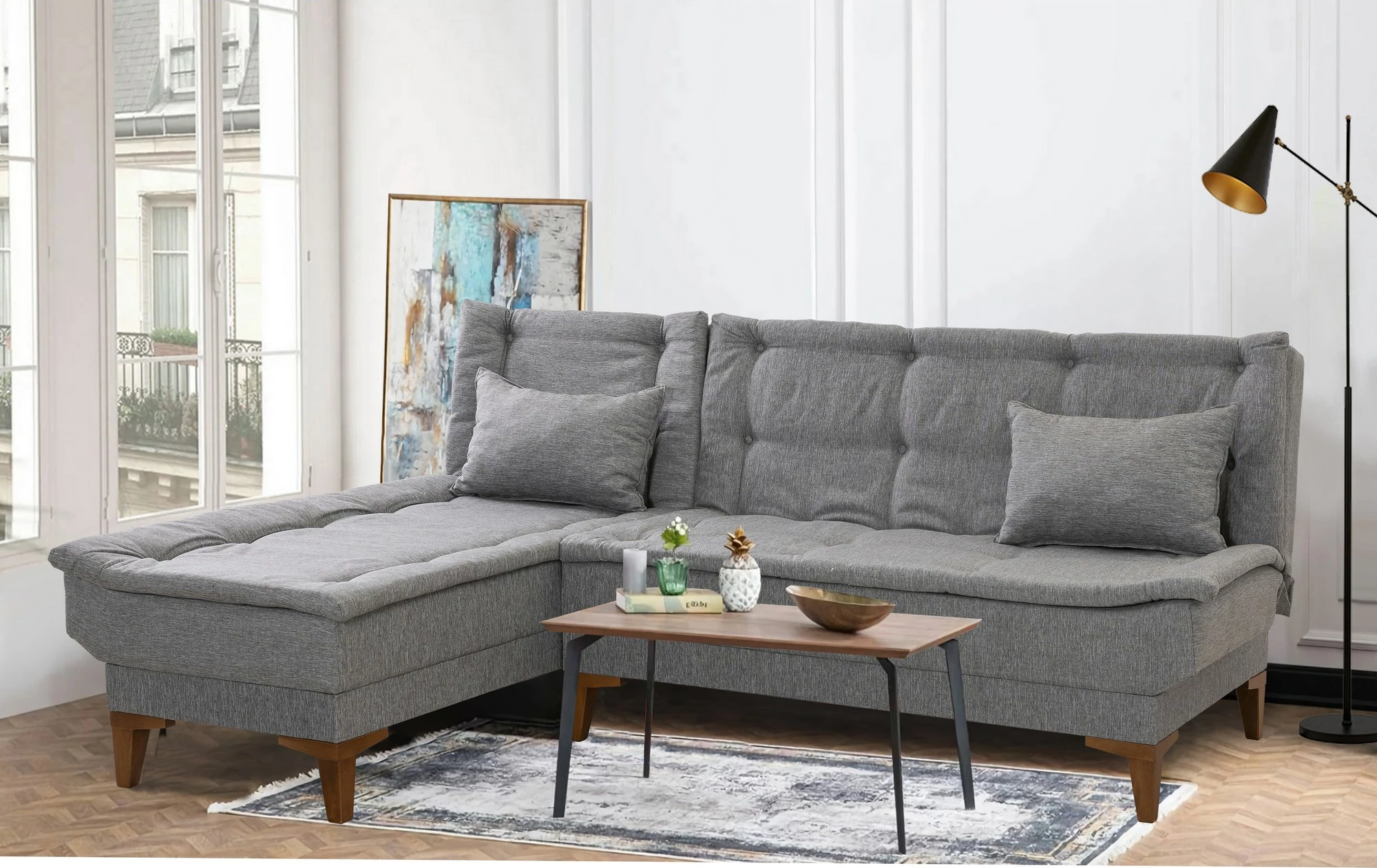 Kënd divan-krevat Atelier del Sofa, Santo majtas, ngjyrë gri