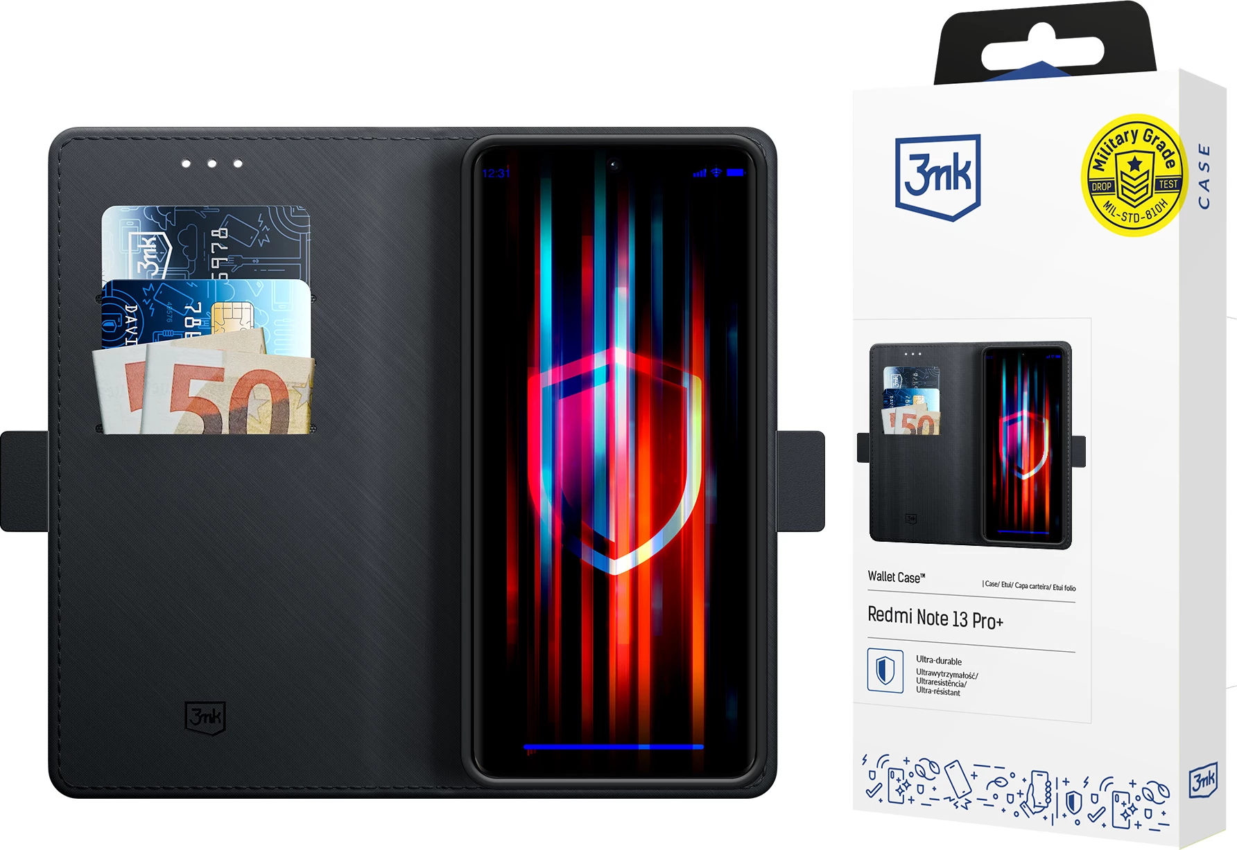 Mbështjellës 3mk Wallet Case me kapak për Xiaomi Redmi Note 13 Pro+, i zi