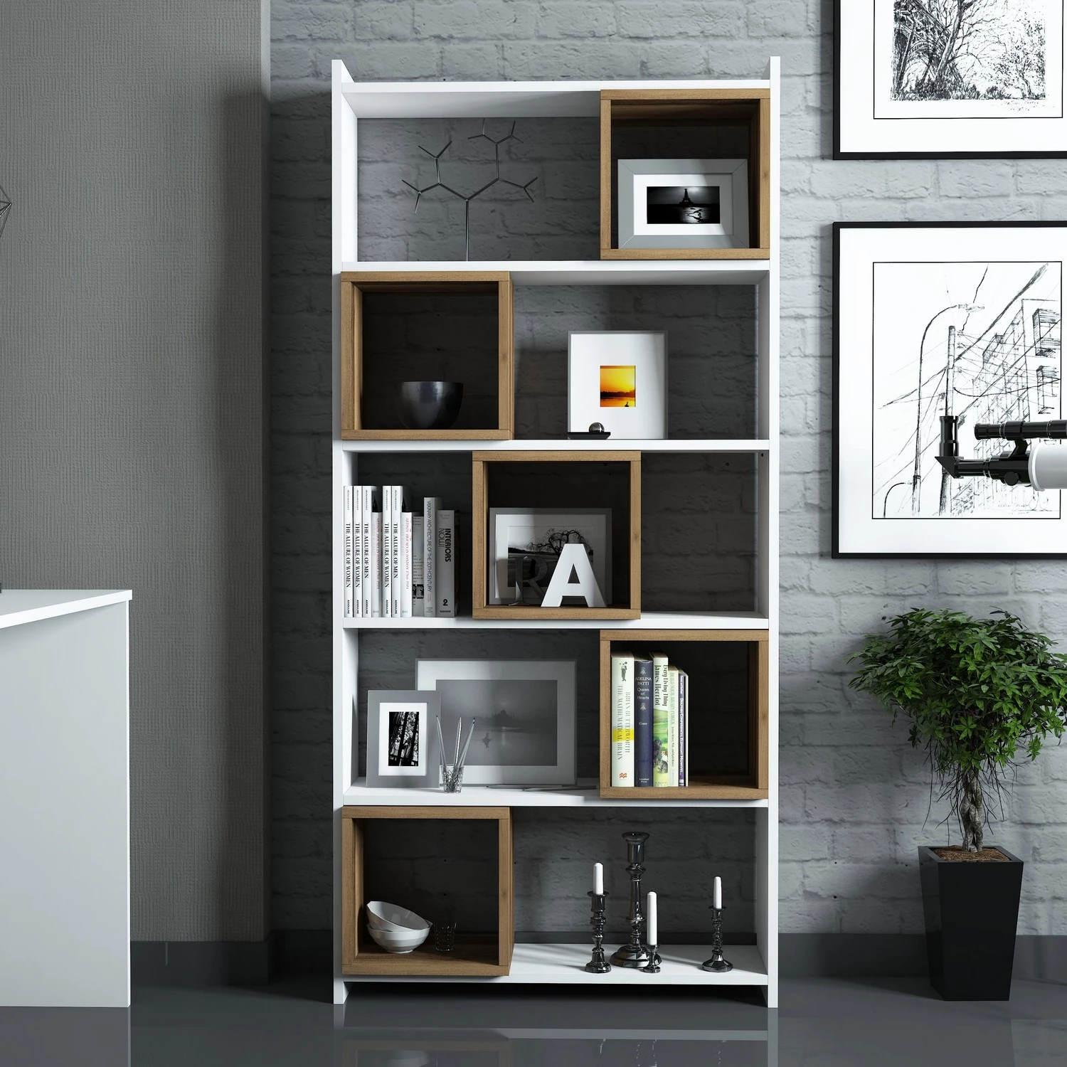 Raft librash Hanah Home, Box, bardhë dhe arre