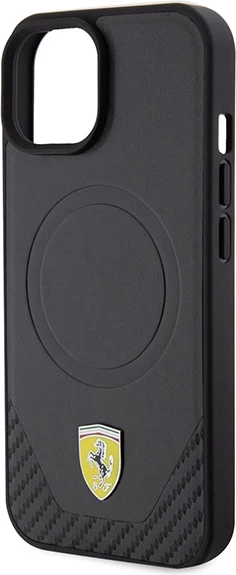 Mbështjellës Ferrari FEHMP15SPTEK për iPhone 15 6.1", Carbon Metal Logo, MagSafe, i zi