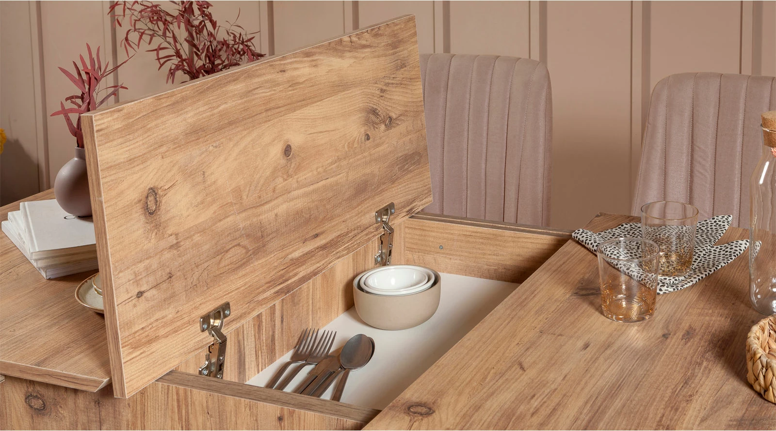 Set tavolinë me karrige (4 pjesë), zgjatshme, Skye Decor, Vina 0900, ngjyrë Atlantic Stone