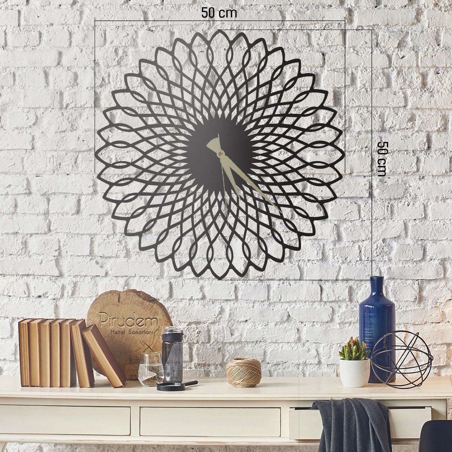 Orë muri dekorative metalike Wallity, Ring, e zezë, 50x50cm