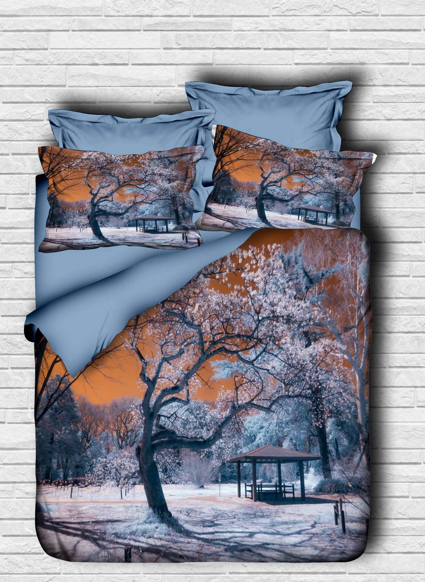 Set mbulesë për jorgan dopio L'essentiel, 101, ngjyrë kaltër-portokalli-bardhë