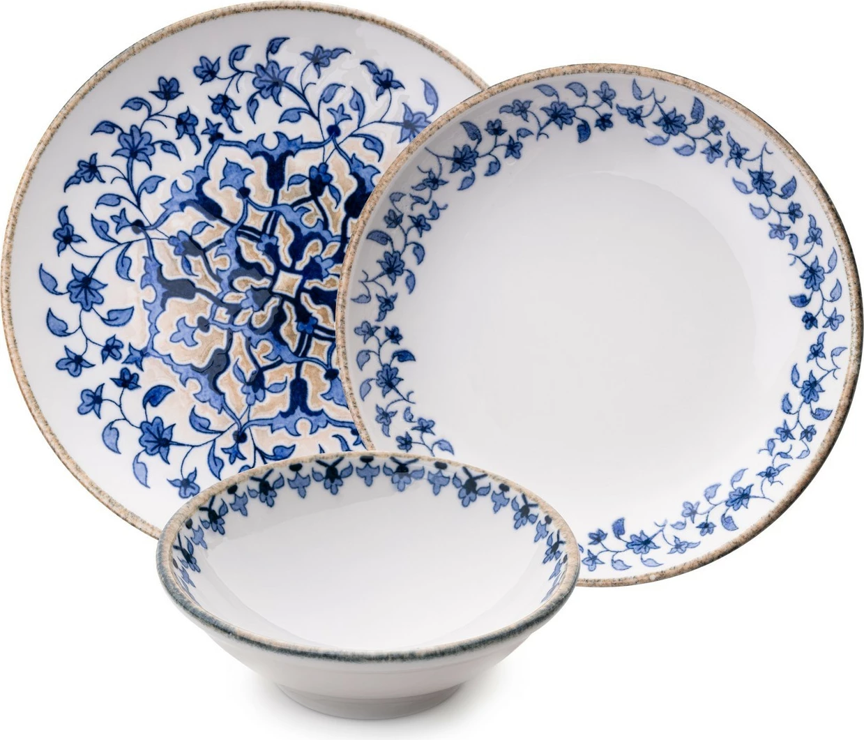 Set darke prej porcelani, 18 pjesë, Hermia Concept, BNEO18Y4890726, ngjyrë kaltër dhe e bardhë