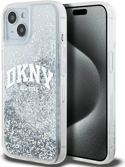 Mbështjellës DKNY Liquid Glitter Big Logo për iPhone 15/14/13, Bardhë