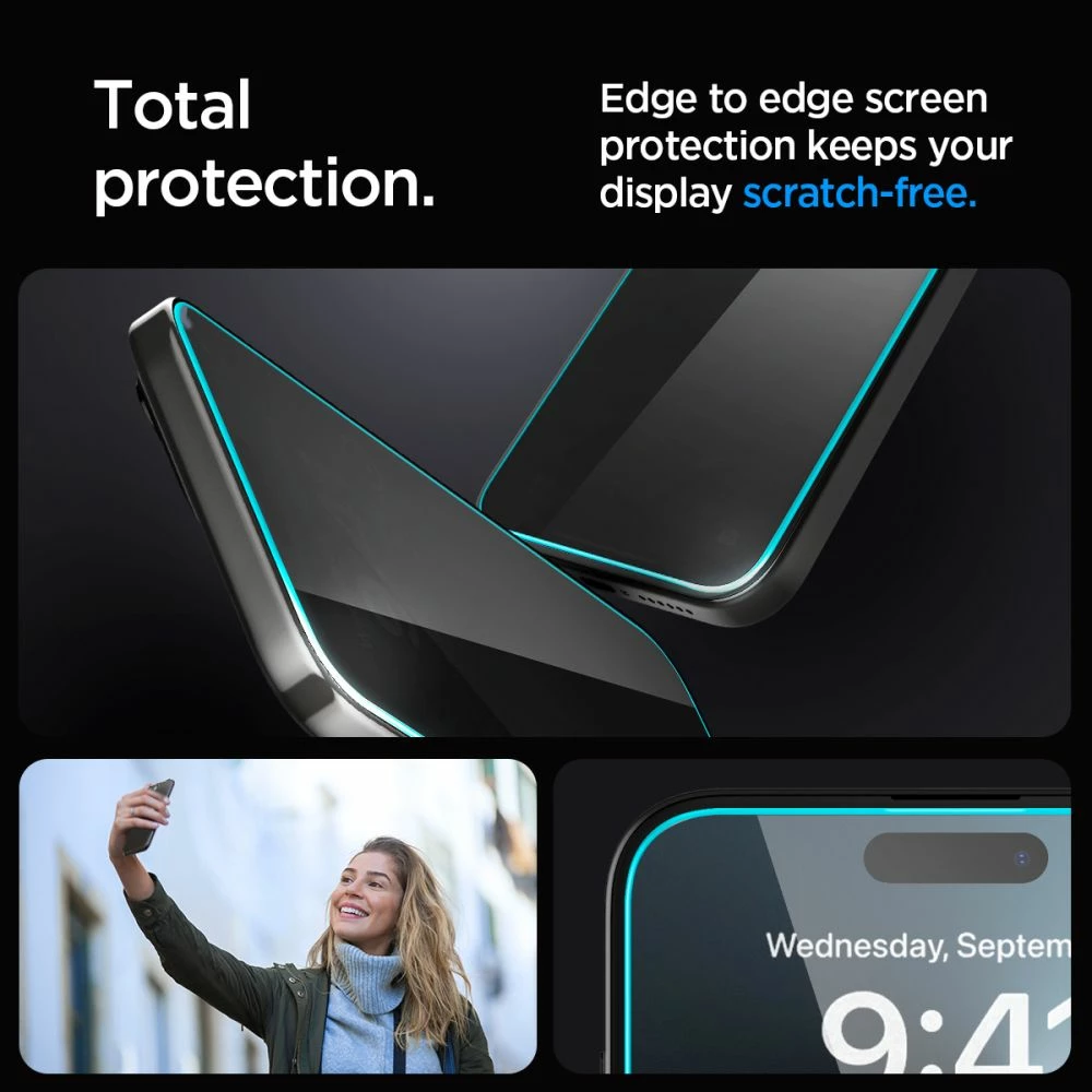 Xham mbrojtës Spigen Glas.tR EZ Fit Privacy për iPhone 15 Plus, Transparent