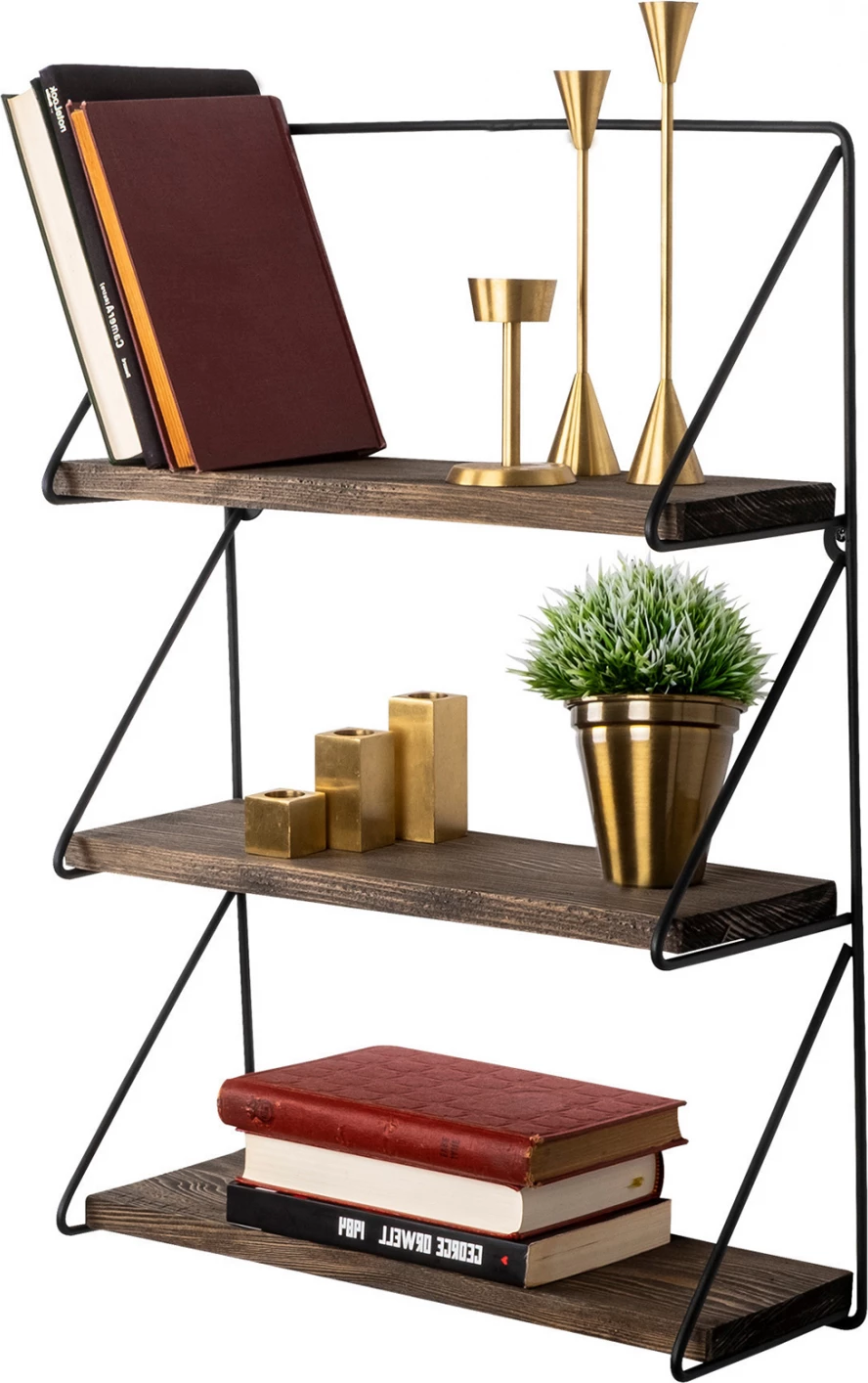 Raft muri prej druri bredhi të ngurtë me kornizë metali të zezë FH9115.01 40x15x60 cm