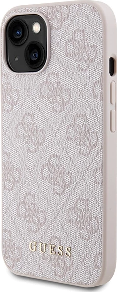 Mbështjellës Guess 4G Metal Gold Logo për iPhone 15, Rozë