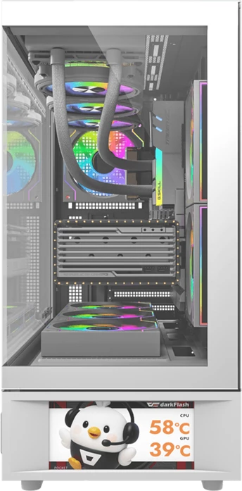 Kasë DarkFlash DS950V midi tower me ekran IPS 6\" 480×960, tempered glass, ATX/M-ATX/ITX, 6 ventilatorë 120mm, e bardhë, set 6 ventilatorë