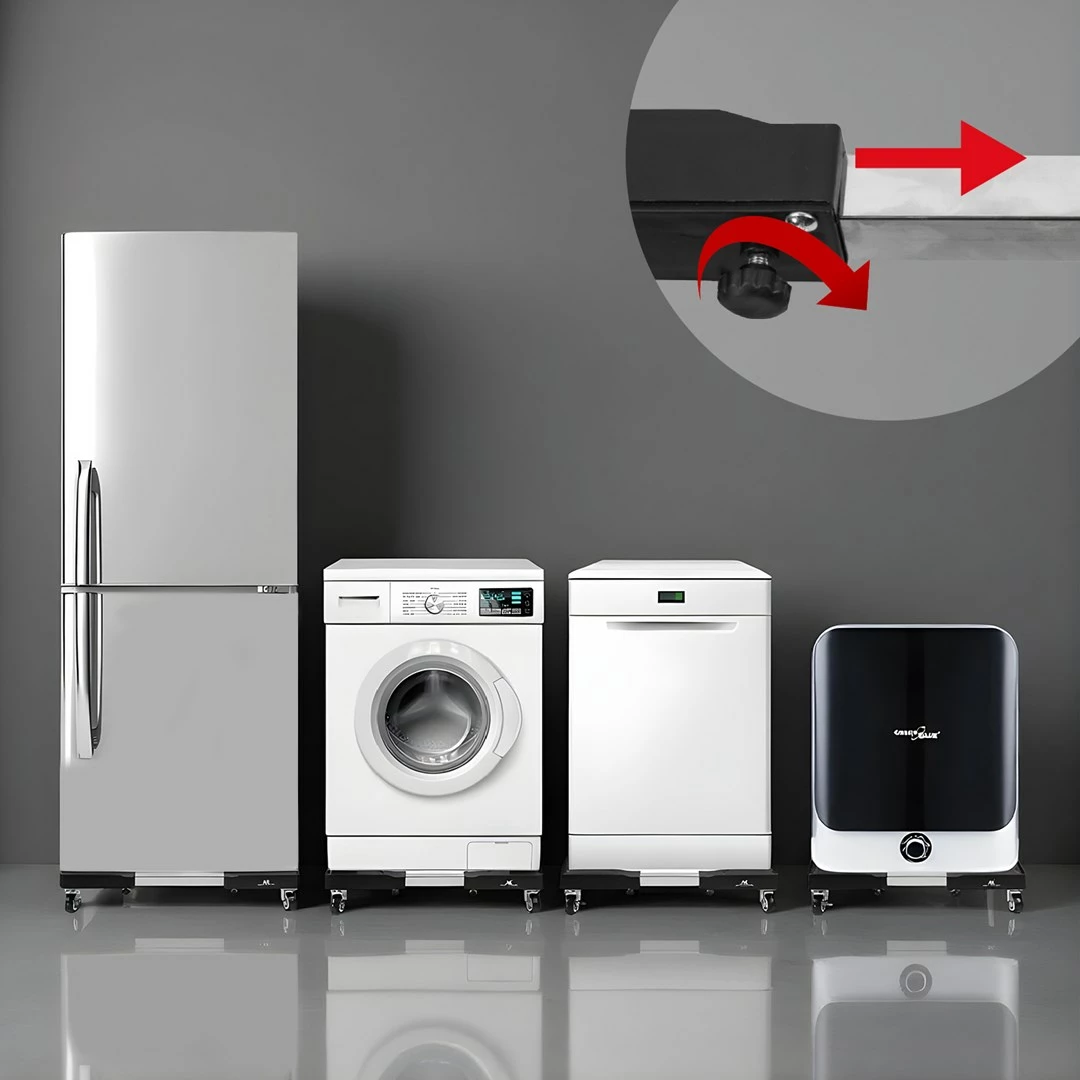 Mbajtës universal me rrota Maclean MC-119 për lavatriçe, frigoriferë, pjatalarëse, 700-900mm, deri 200kg, i zi