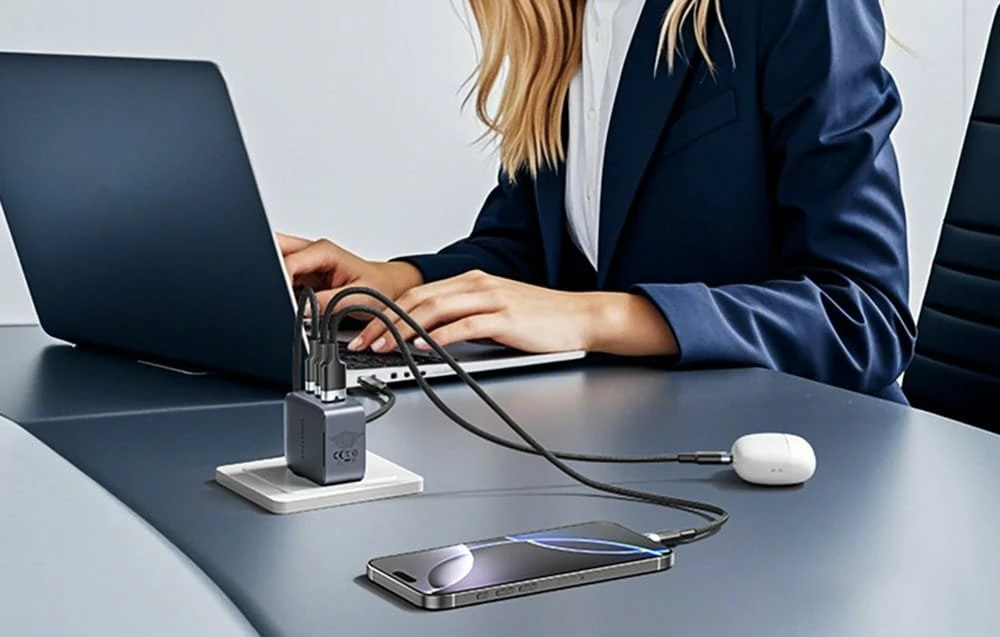 Karikues Vention GaN FEXH0-EU 70W me 2x USB-C + 1x USB-A, gri