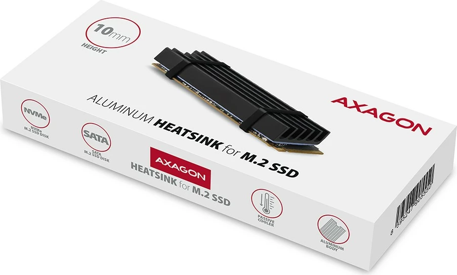 Ftohës pasiv AXAGON CLR-M2L10 për SSD M.2, alumini, 10mm, i zi