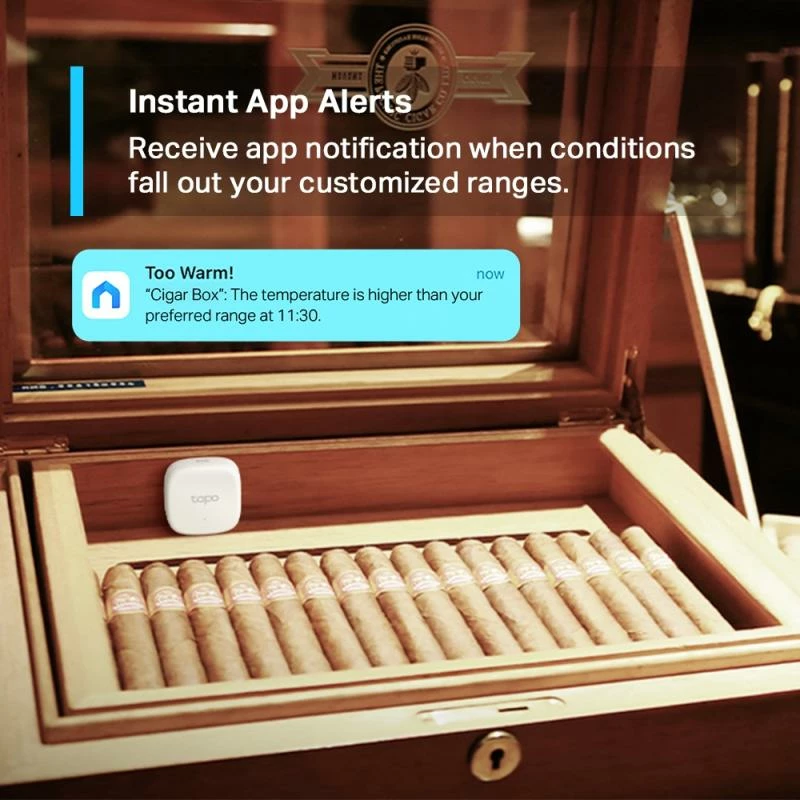 Sensor i mençur temperaturë dhe lagështi, TP-Link Tapo T310, saktësi ±0.3°C ±3%RH, jetë baterie deri 2 vite, i bardhë