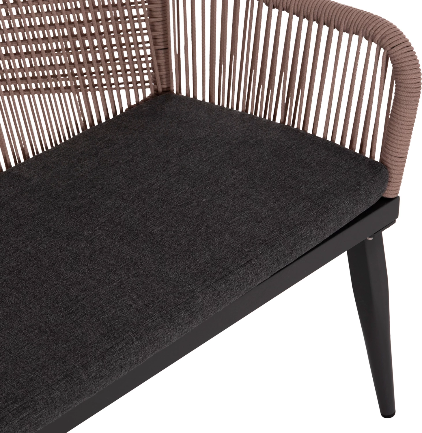 Divan për jashtë, 2 vende, alumin, ngjyrë antracit, litar Teslin bezhë, MYRTIA FH5550.12, 123x61x90cm