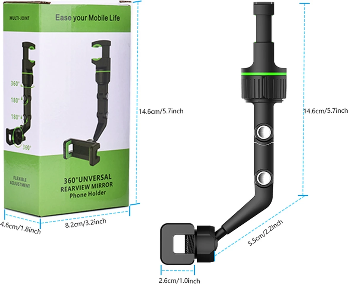 Mbështjellës për celular Hurtel, për pasqyrë të makinës, i rregullueshëm, i zi/gjelbër