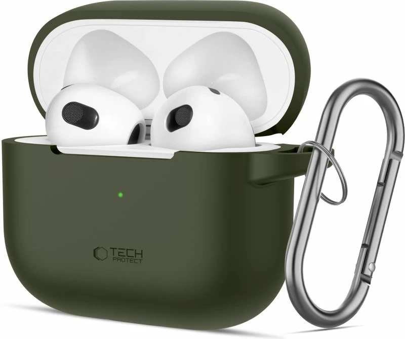 Mbështjellës Tech-Protect për AirPods 3, silikon, me karabiner, Gjelbër