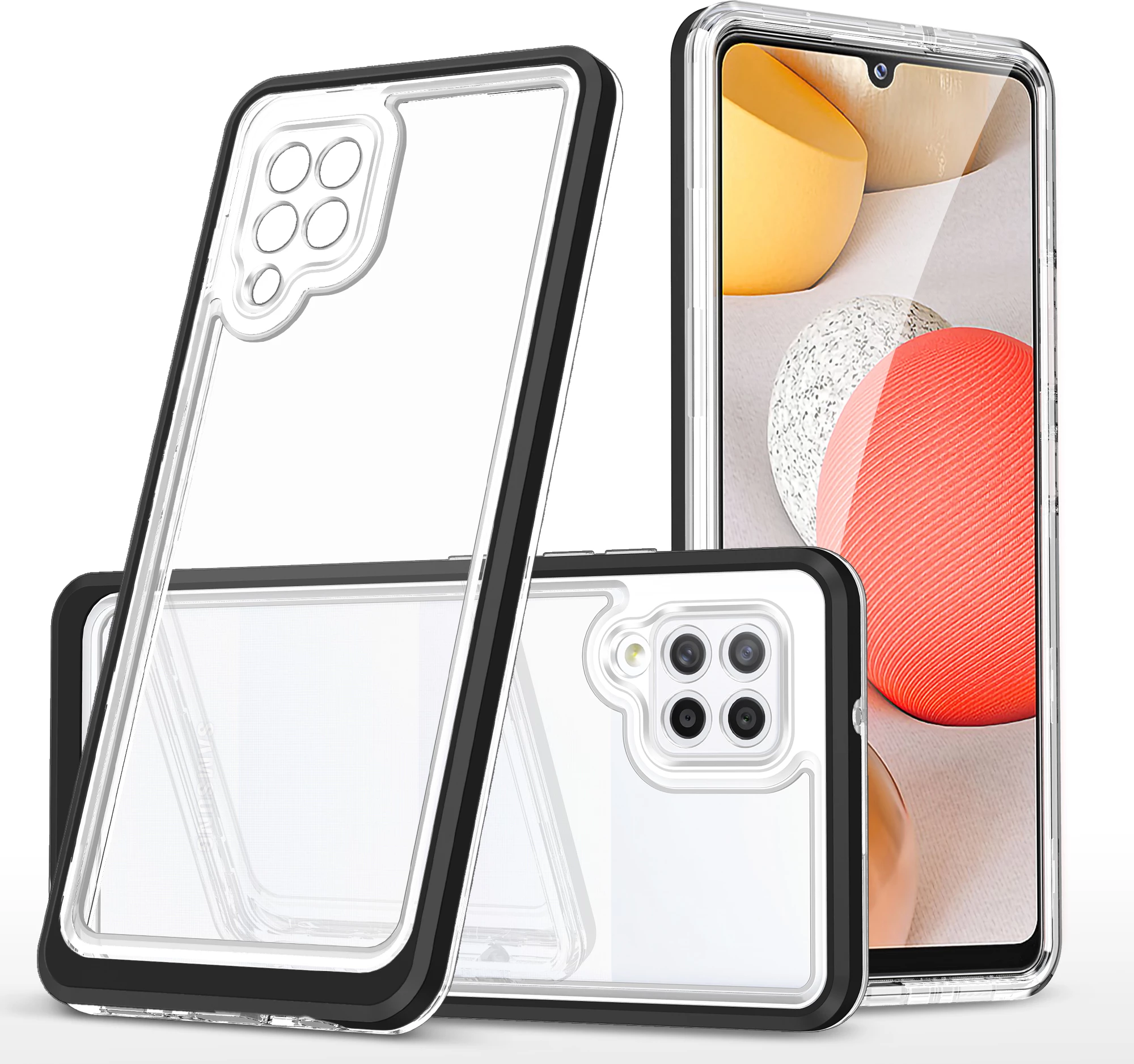 Mbështjellës Hurtel Hybrid Armor Clear 3in1 për Samsung Galaxy A42 5G, i zi/transparente