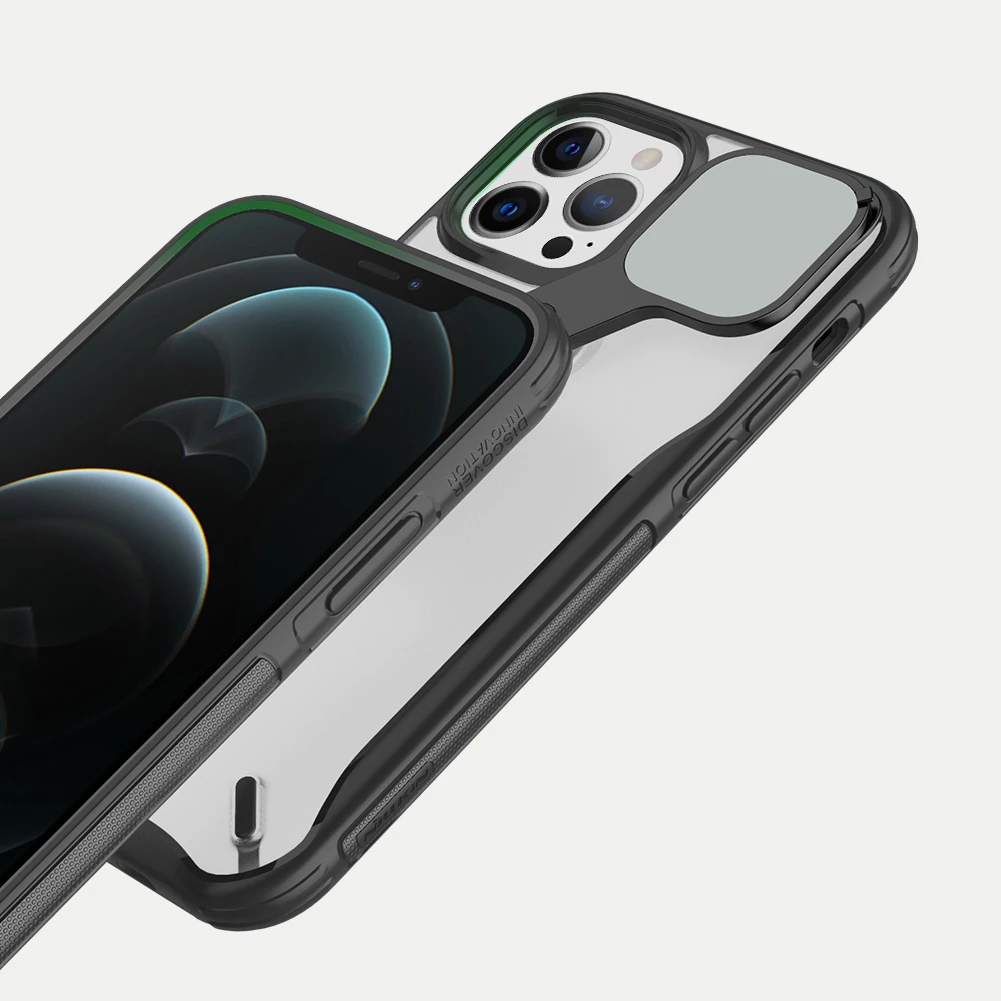 Mbështjellës Nillkin Cyclops Case për iPhone 13 Pro, me kapak kamere dhe qëndrim, i zi
