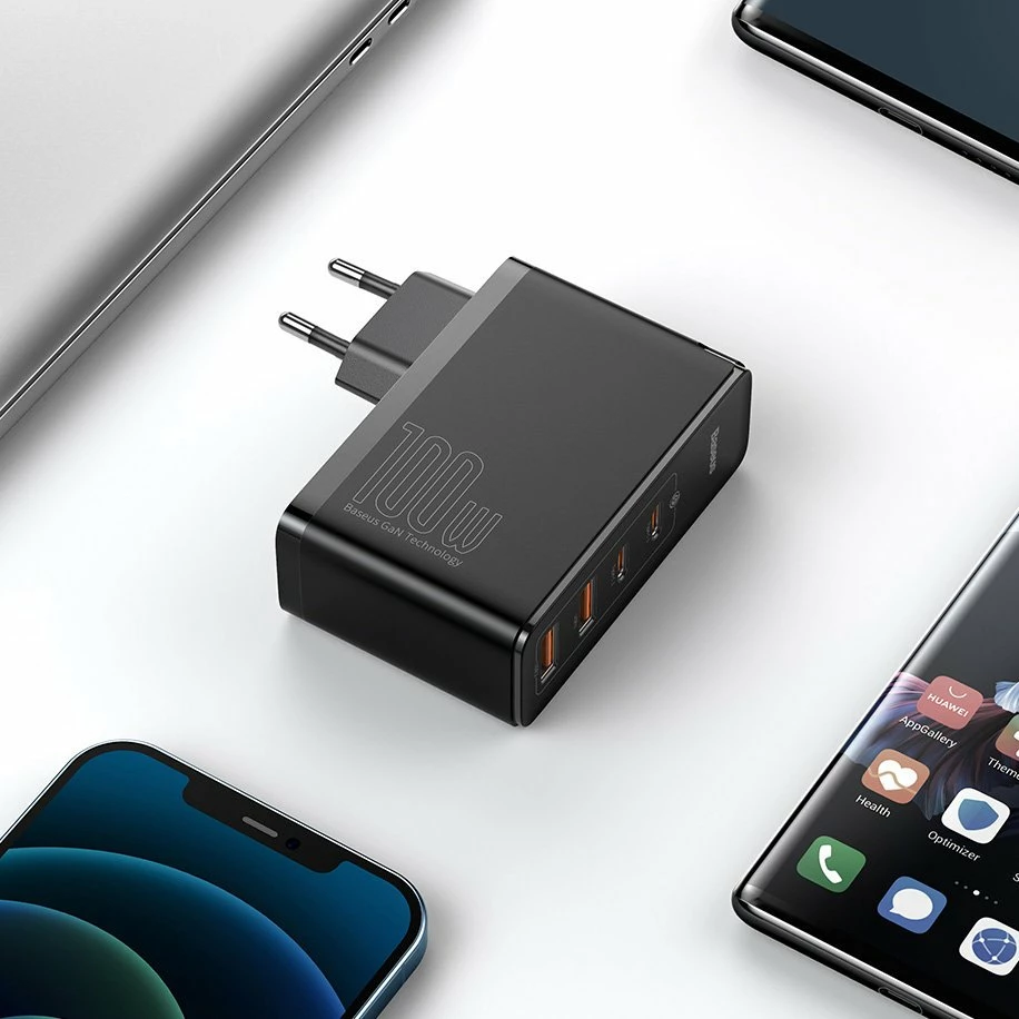 Karikues i shpejtë Baseus GaN2 Pro, 100W, 2x USB-C, 2x USB-A, i zi