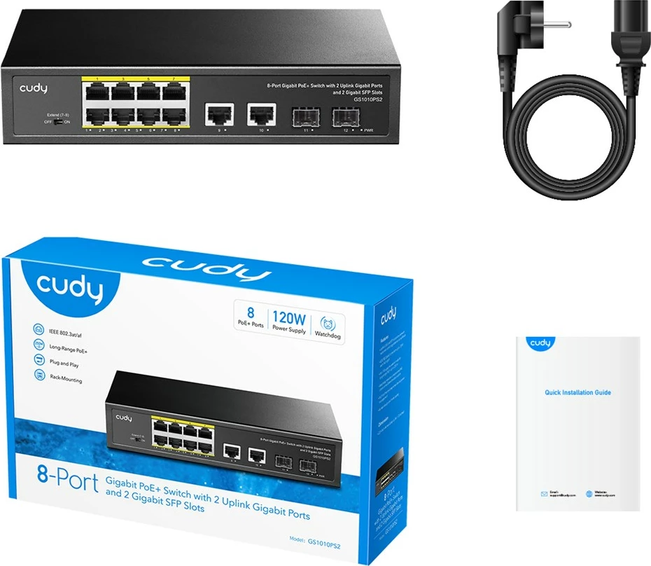 Switch Cudy GS1010PS2, 10 porta Gigabit, 8 PoE, 2 SFP, i zi