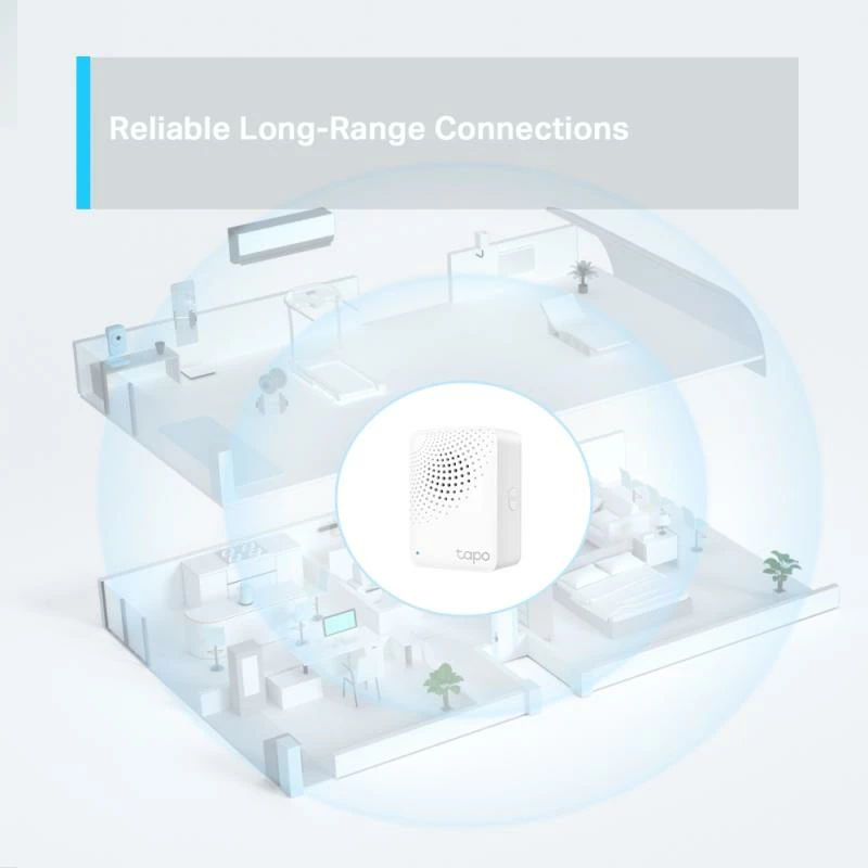 Smart hub TP-Link Tapo H100 alarm 90 dB lidhje me konsum të ulët deri 64 pajisje e bardhë