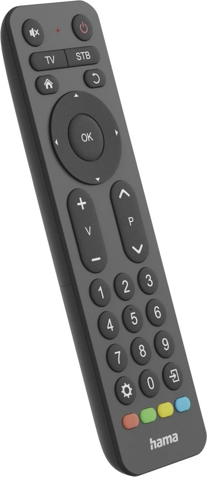 Telekomandë universale 2-në-1 Hama 221056, IR me funksion mësimi, butona të mëdhenj, për TV/STB, e zezë