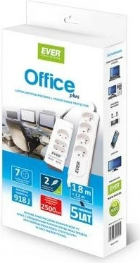 Prizë mbrojtëse EVER Office Plus, 7 dalje, 2x USB, 3m, E bardhë