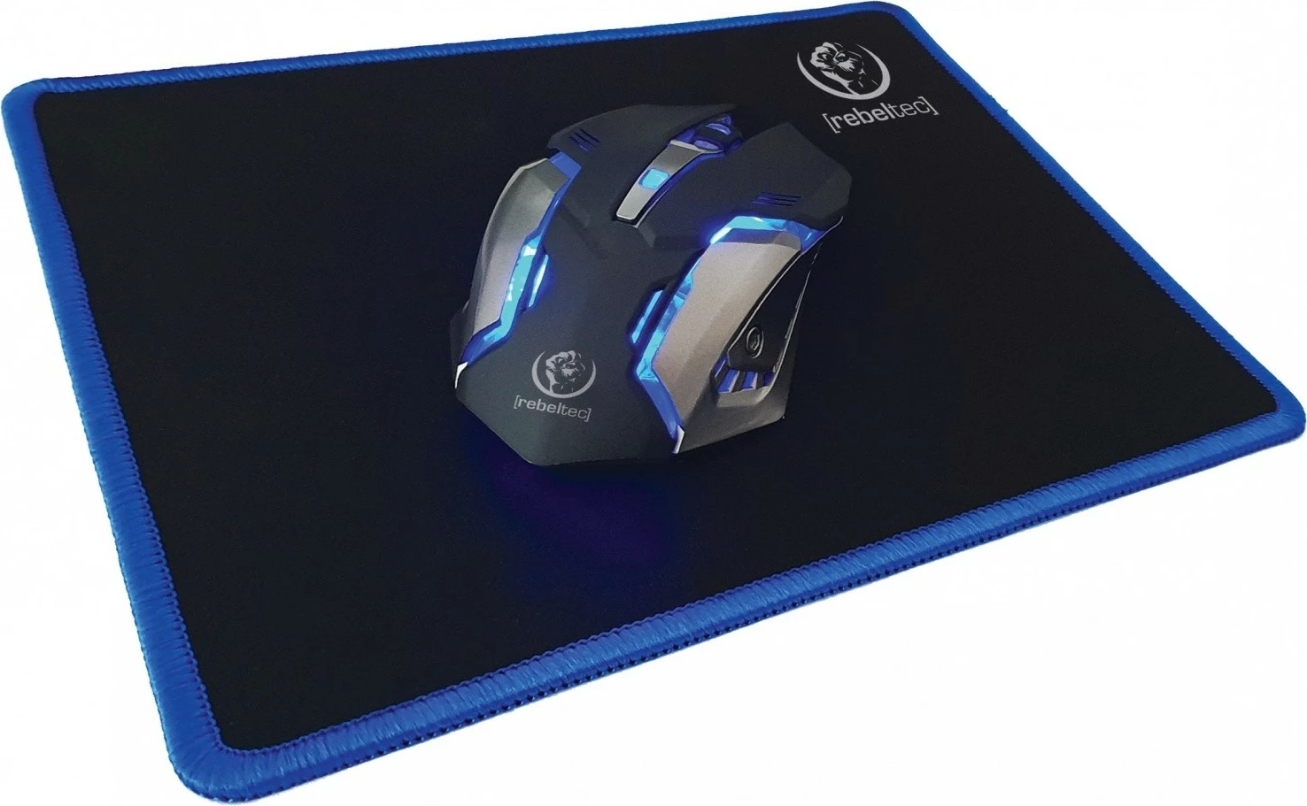 Set gaming Rebeltec Sherman, tastierë me ndriçim, maus optik, mauspad, kufje me mikrofon, zi/blu