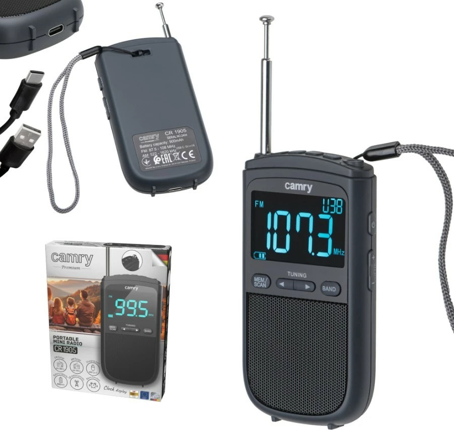 Radio portabile Camry CR1905, FM/AM, ekran LCD, USB-C, e zezë